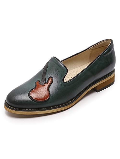 Mona flying Women's Leather Penny Loafers Slip On Flats Office Ladies Casual Shoes