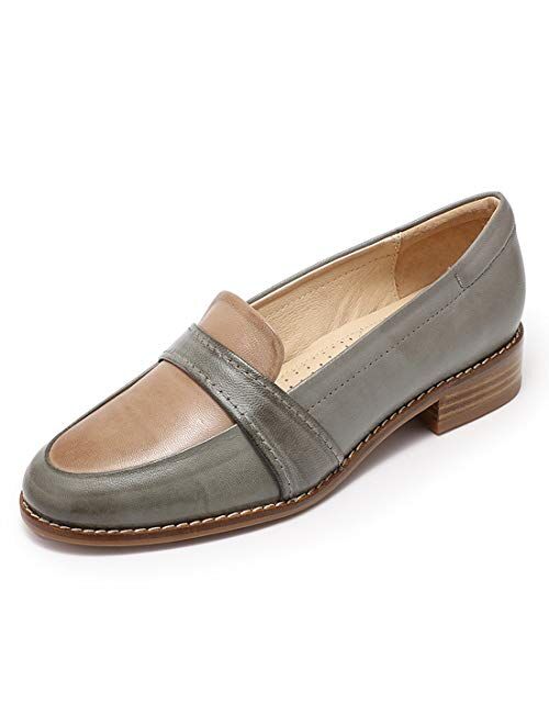 Mona flying Women's Leather Penny Loafers Slip On Flats Office Ladies Casual Shoes