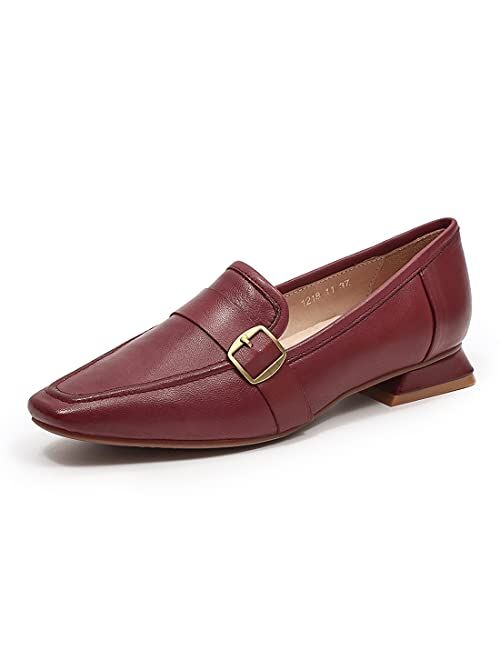 Mona flying Women's Leather Penny Loafers Slip On Flats Office Ladies Casual Shoes