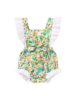 YOUNGER TREE Toddler Baby Girl Ruffled Sleeveless Romper Casual Summer Jumpsuit Cotton Linen Clothes