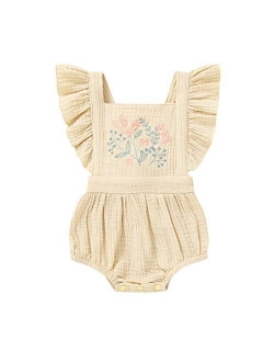 YOUNGER TREE Toddler Baby Girl Ruffled Sleeveless Romper Casual Summer Jumpsuit Cotton Linen Clothes