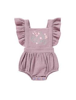 YOUNGER TREE Toddler Baby Girl Ruffled Sleeveless Romper Casual Summer Jumpsuit Cotton Linen Clothes