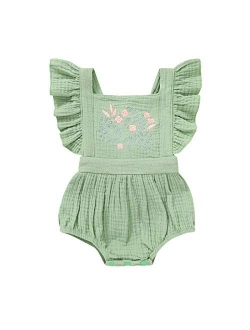 YOUNGER TREE Toddler Baby Girl Ruffled Sleeveless Romper Casual Summer Jumpsuit Cotton Linen Clothes