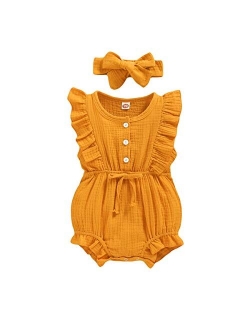 YOUNGER TREE Toddler Baby Girl Ruffled Sleeveless Romper Casual Summer Jumpsuit Cotton Linen Clothes