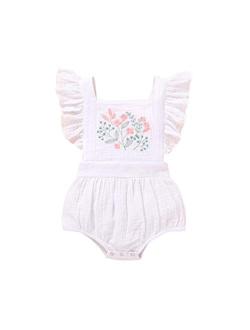 YOUNGER TREE Toddler Baby Girl Ruffled Sleeveless Romper Casual Summer Jumpsuit Cotton Linen Clothes