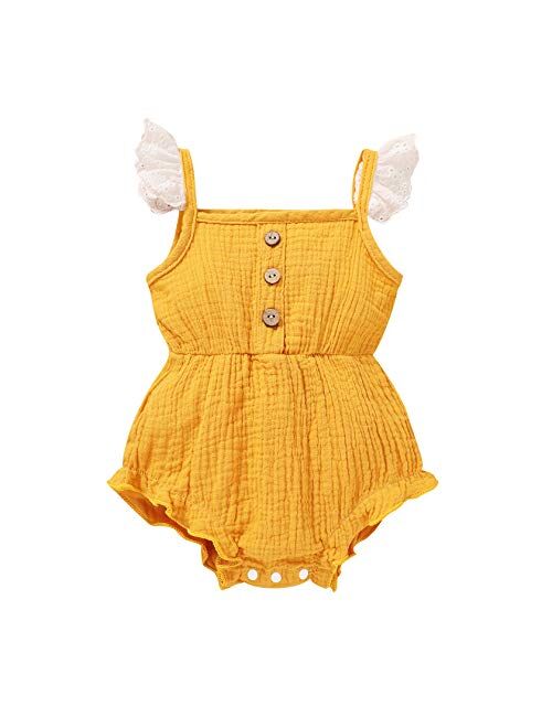 YOUNGER TREE Toddler Baby Girl Ruffled Sleeveless Romper Casual Summer Jumpsuit Cotton Linen Clothes