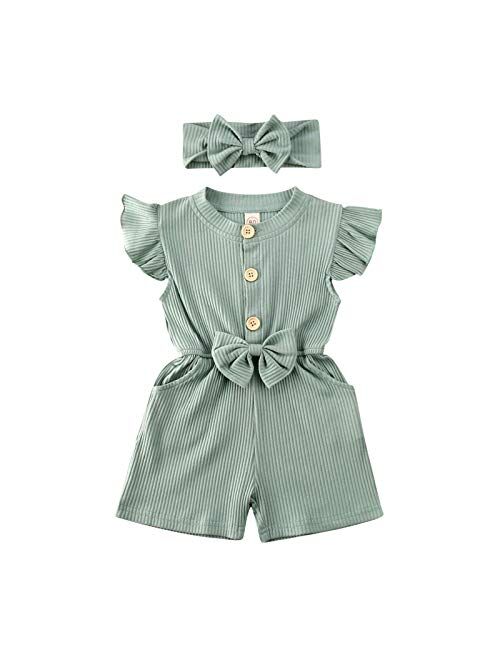 GOOCHEER Toddler Girl Outfit Sleeveless Romper One Piece Jumpsuit Bodysuit Playsuit Summer Clothes