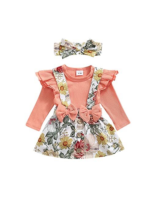 Xaoxeijuq Newborn Infant Baby Girls Easter Romper Ribbed Floral Bunny Print Jumpsuit Playsuit Summer Clothing + Cute Headband