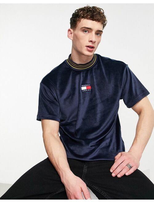 Tommy Hilfiger Tommy Jeans relaxed fit velour t-shirt with badge logo in navy