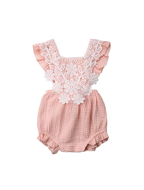 Kmbangi Cute Infant Newborn Baby Girl Lace Ruffle Romper Jumpsuit Bodysuit Summer Outfit Clothes