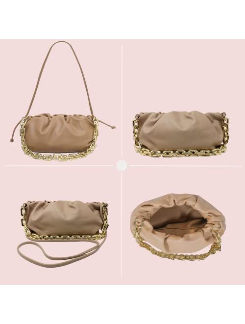 Prime Original Women's Chain Pouch Bag | Cloud-Shaped Dumpling Clutch Purse | Ruched Chain Link Shoulder Handbag