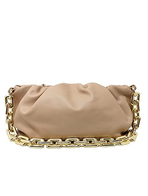 Prime Original Women's Chain Pouch Bag | Cloud-Shaped Dumpling Clutch Purse | Ruched Chain Link Shoulder Handbag