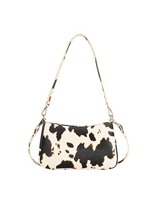 Sunwel Fashion Women's Cow Print Underarm Bag Small Shoulder Bag Crossbody Cluth Purse for Women with Long & Short Straps Lightweight