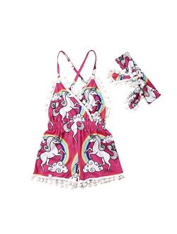 Hylcrymdd Toddler Baby Girl Floral Romper Jumpsuit Clothes Backless One Piece Shorts Romper Summer Outfits+Headband