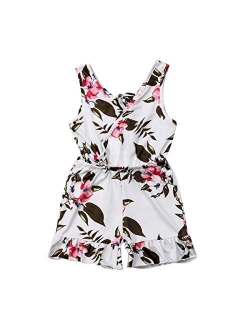 Hylcrymdd Toddler Baby Girl Floral Romper Jumpsuit Clothes Backless One Piece Shorts Romper Summer Outfits+Headband