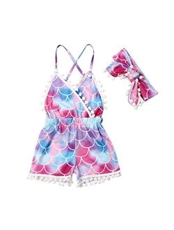 Hylcrymdd Toddler Baby Girl Floral Romper Jumpsuit Clothes Backless One Piece Shorts Romper Summer Outfits+Headband