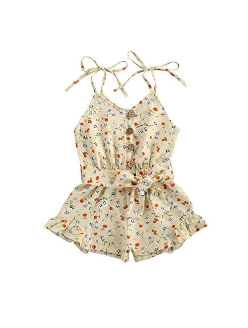 Hylcrymdd Toddler Baby Girl Floral Romper Jumpsuit Clothes Backless One Piece Shorts Romper Summer Outfits+Headband