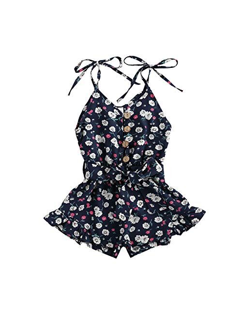 Hylcrymdd Toddler Baby Girl Floral Romper Jumpsuit Clothes Backless One Piece Shorts Romper Summer Outfits+Headband