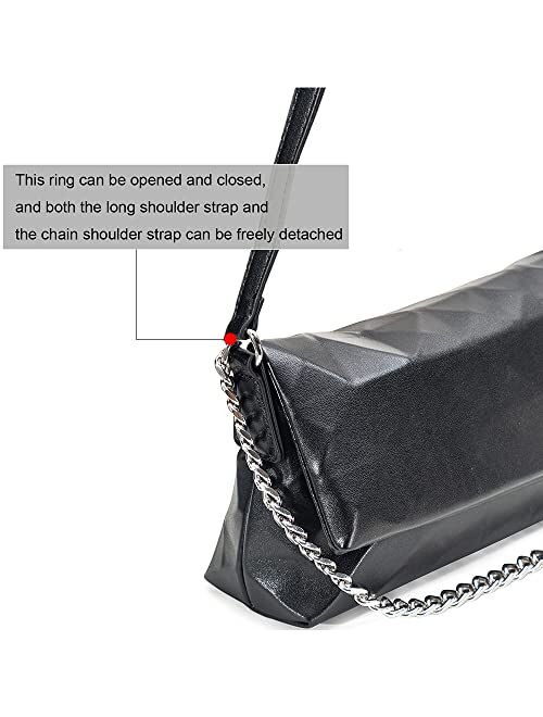 Kooijnko Women Chain Handbag, Shoulder Crossbody Hobo Purse Foldable Small Messenger Clutch Satchel Bag