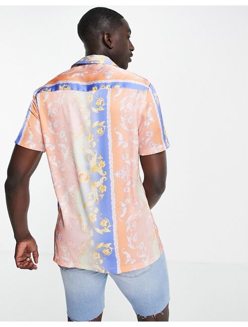 ASOS DESIGN revere shirt in summer baroque border print