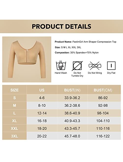 FeelinGirl Arm Shaper for Women Post Surgery Compression Sleeves Slimming Arm Faja Arm Lipo Garments