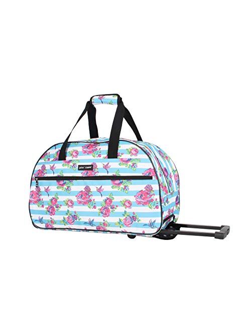 Betsey Johnson Designer Carry On Luggage Collection - Lightweight Pattern 22 Inch Wheeled Duffle Bag