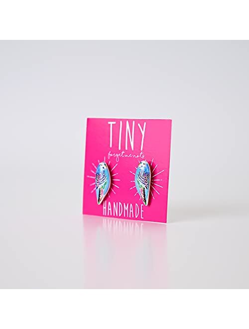 Tiny Forget Me Nots Parakeet Earrings - Blue Budgie - Common Parakeet - Bird Stud Earrings - Tiny Studs