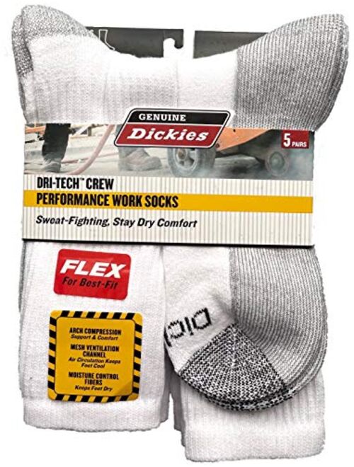 Buy Dickies Genuine Men's 5-pair Crew Style Work Socks - White with ...