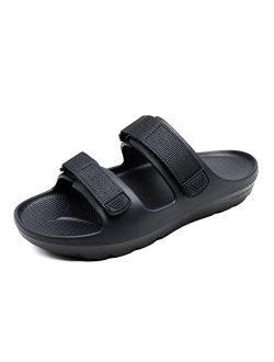 Men's Slide Sandals Arch Support Adjustable Hook Loop Strap Comfort Summer Beach Slippers