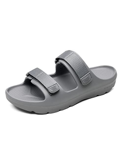 Men's Slide Sandals Arch Support Adjustable Hook Loop Strap Comfort Summer Beach Slippers