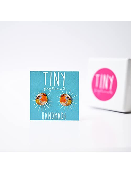 Tiny Forget Me Nots Robin Bird Earrings - Cute Bird Earrings - Birds Studs - Robin Post Earrings - Animal Earrings