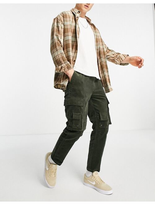 Topman skinny corduroy multi pocket cargo pants in khaki