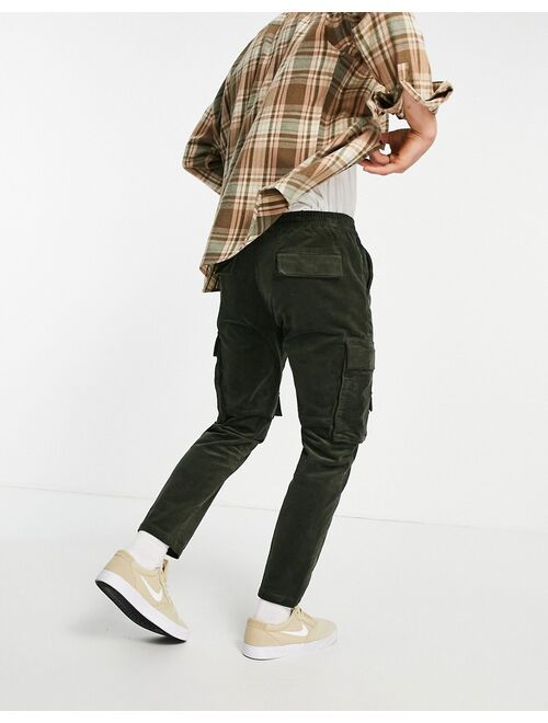 Topman skinny corduroy multi pocket cargo pants in khaki