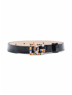 Kids logo-plaque leather belt