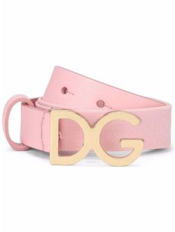 Kids logo-buckle leather-trim belt