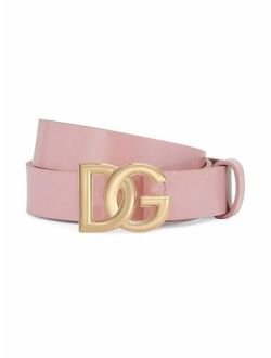 Kids logo-buckle leather belt