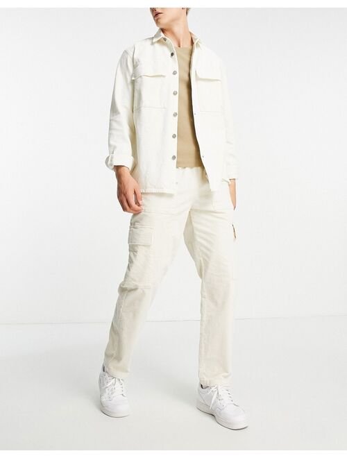 Topman relaxed corduroy front pocket cargo pants in ecru