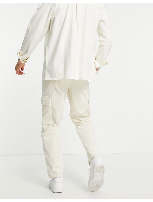 Topman relaxed corduroy front pocket cargo pants in ecru