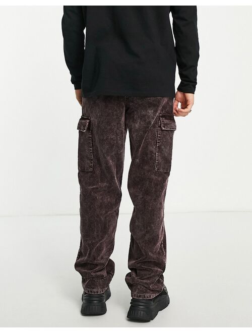 ASOS DESIGN relaxed cord pants with cargo pockets and acid wash