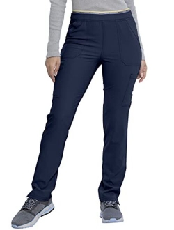 Retro Women Scrubs Pant Mid Rise Tapered Leg Pull-on Cargo DK035