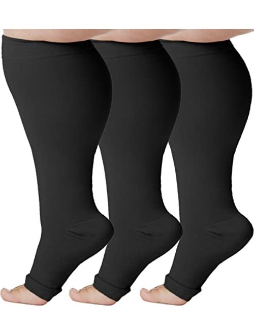 (3 Pack) Absolute Support Big and Tall Compression Socks for Women and Men 20-30mmHg Open Toe - Plus Size Compression Support Hose Wide Calf for Swelling Pain Edema Recov