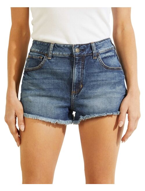 GUESS Frayed Hem Mom Jean Shorts