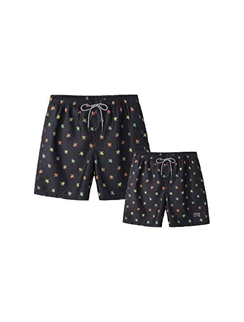 HURBE Father and Son Swim Trunk Elastic Waist Summer Fashion Hawaiian Swimwear