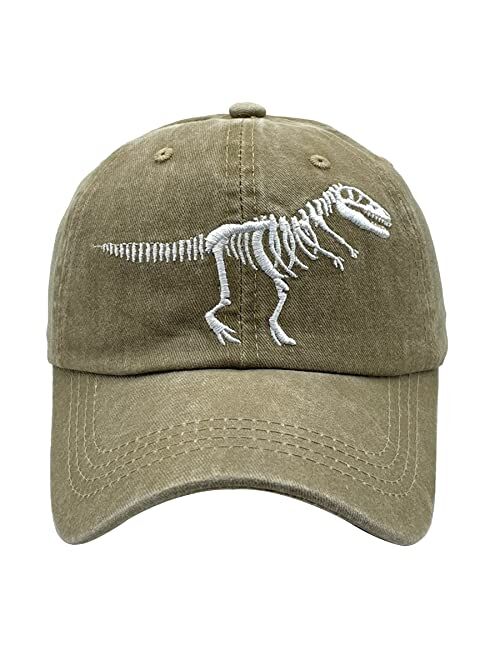 NVJUI JUFOPL Boys' Skull Dinosaur Hat Washed Vintage Embroidered Baseball Cap