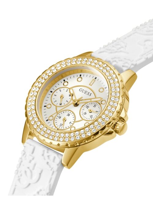 GUESS Women's White Embossed Silicone Strap Watch 36mm