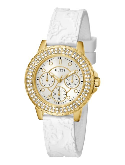 GUESS Women's White Embossed Silicone Strap Watch 36mm