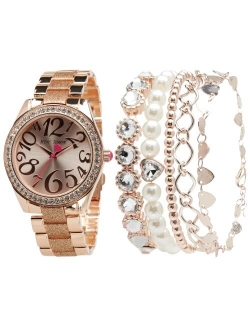 Women's Watch Set - Link Band Wristwatch with Stacked Bracelets: BJWS001