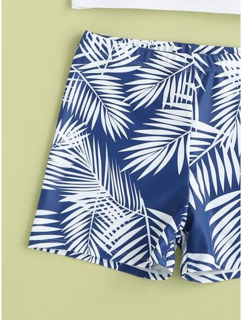 Shein Boys Leaf Print Beach Swimsuit