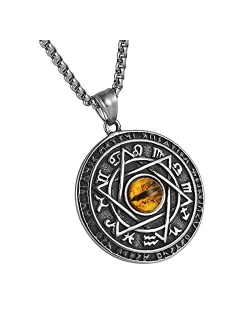 Green Eyes Talisman Seal Solomon Six-Pointed Star 12 Constellation Pendant Stainless Steel Necklaces