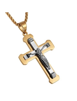 Men's Jesus Stainless Steel Pendant Necklace Silver Gold Black Multicolor Cross, 22   2 Inch Chain